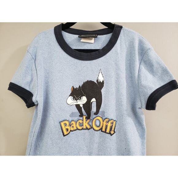 Looney Tunes Pussyfoot Juniors‎ y2k vintage 90s BACK OFF tshirt babydoll tee - Picture 2 of 7